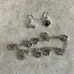 Dog Paw bracelet and dog paw with dog bone earrings.